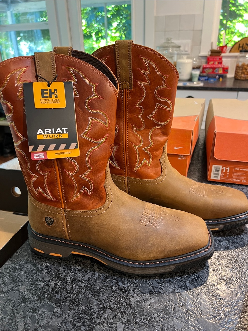 Ariat Brown and Tan Two-Tone Western Work Boots - Picture 3 of 6